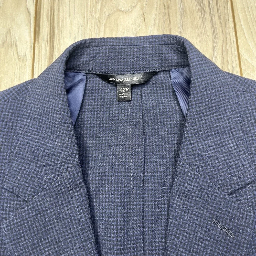Banana Republic Slim Fit Unstructured Textured Wool Sportscoat Blue Mens Sz 42R